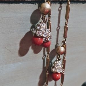 J. CREW Red Raindrops Long Brushed Gold Necklace